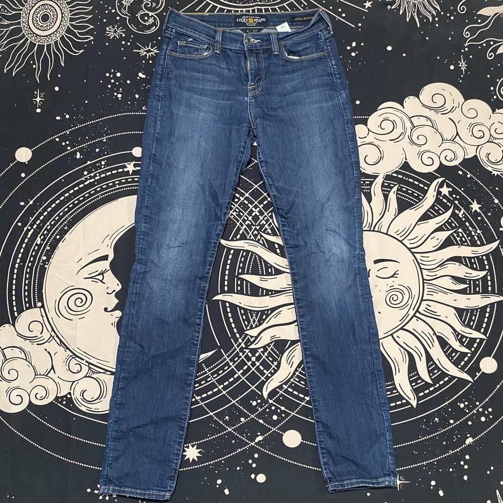 Lucky Brand Sofia Jeans Womens 4 Blue Cotton Denim Skinny Whiskered Faded Travel